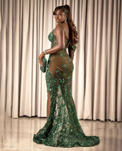 C2023-SG049 - Robe de soirée transparente corset vert émeraude à bretelles spaghetti