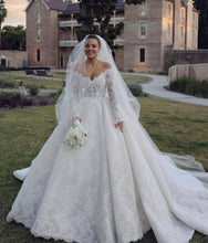 C2024-LSL78 - off the shoulder lace wedding ball gown with long sleeves