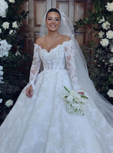 C2024-LSL78 - off the shoulder lace wedding ball gown with long sleeves