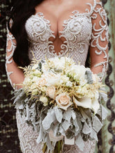 C2022-LS77 - Vestido de novia de alta costura de manga larga con pedrería