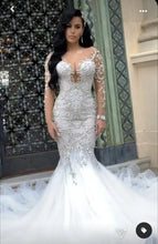 C2022-LS77 - Vestido de novia de alta costura de manga larga con pedrería
