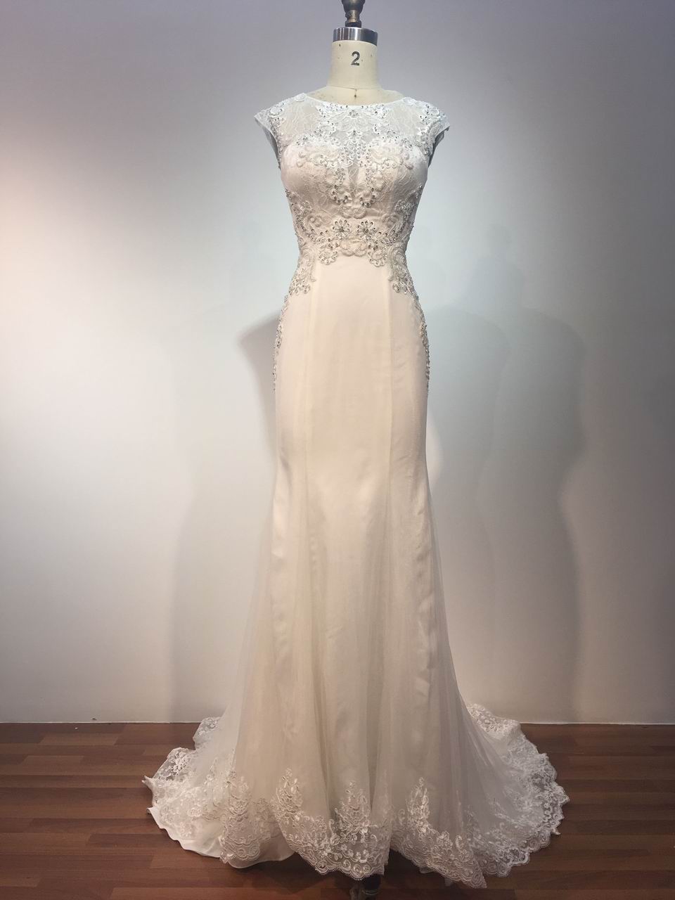 Style 10995 F - cap sleeve wedding dresses with embroidered bodices