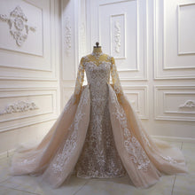 Style #T422 - robe de mariée à manches longues et décolleté illusion transparent avec traîne amovible