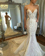 C2021-SB022b robe de mariée sans bretelles brodée en 3D, ajustée à évasée