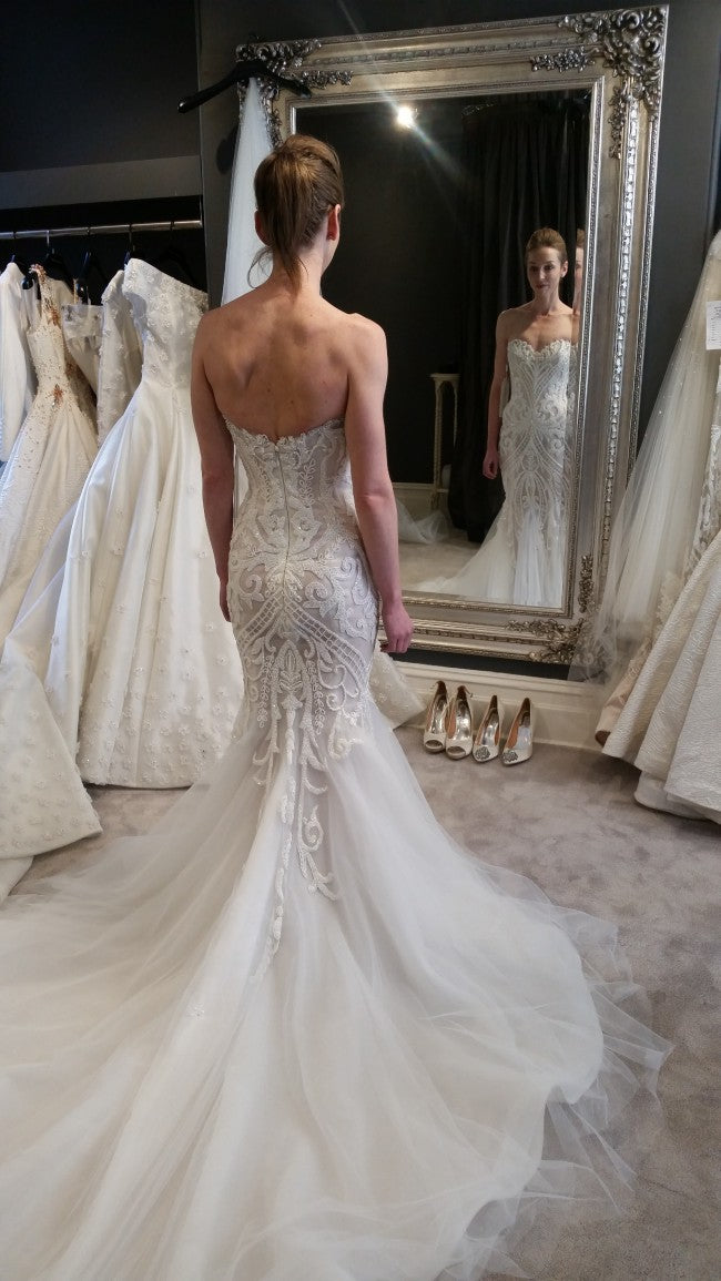 C2022-SS95 - Embroidered strapless sweetheart wedding gown with train