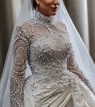 Robe de mariée modeste à manches longues et perles, avec traîne détachable, C2022-PLS887