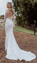 C2023-LS771 sequin and crystal beaded long sleeve backless wedding gown with open bust line