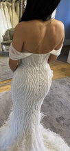 C2023-OS704 robe de mariée évasée à épaules dénudées et perles avec traîne amovible