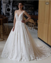 C2023-BG66 - vestido de novia formal de encaje con cuentas y tirantes finos