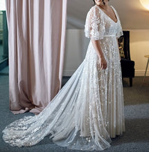 C2023-SSO551 - sheer elbow length long sleeve plus size wedding gown