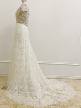 C2023-SCS66a - vestido de novia de encaje con cintura imperio y manga corta