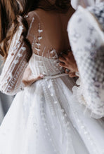 C2023-LS703B - sheer long sleeve illusion neckline wedding gowns