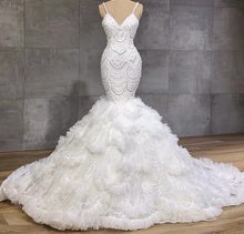 C2023-FF252 - beaded fit-to-flare wedding gown with spaghetti straps