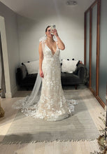 C2022-BL554  Backless lace wedding gown with deep v-neck line