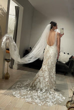 C2022-BL554  Backless lace wedding gown with deep v-neck line