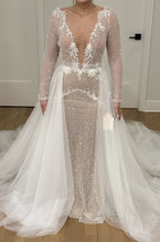 C2023-LS660 - sexy v-neck beaded long sleeve wedding gown with open back