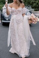 C2022-FS304 Vestido de novia adornado sin tirantes con mangas abullonadas desmontables