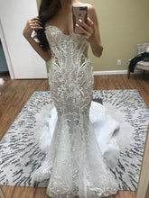 C2021-SB022b robe de mariée sans bretelles brodée en 3D, ajustée à évasée