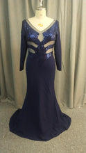C2021-Rosa - Long Sleeve Blue Evening Gown
