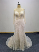 C2021-LeeBray - Robe de mariée grande taille perlée à manches longues