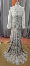 C2022-1029MBU - vestido de novia formal con cintura imperio y manga obispo larga 