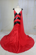 Estilo C2022-JDred - Vestidos de noche formales rojos y negros de talla grande con manga casquillo 