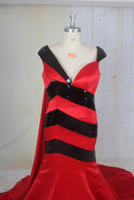 Estilo C2022-JDred - Vestidos de noche formales rojos y negros de talla grande con manga casquillo 