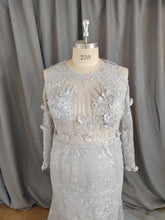 C2021-KBables - Sheer long sleeve platinum grey plus size wedding gown