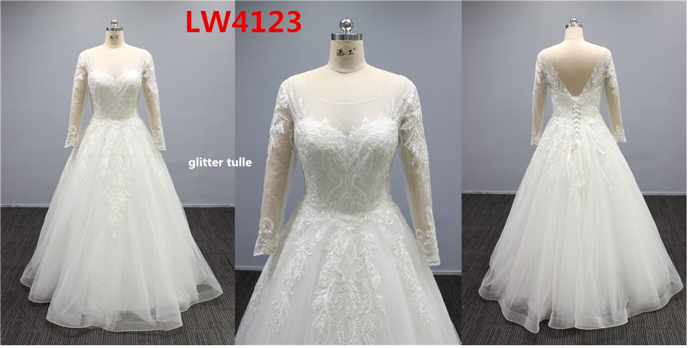 LW4123 - Vestido de novia corte A de manga larga y talla grande