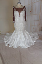 Vestido de novia transparente de manga larga y talla grande para tonos de piel más oscuros