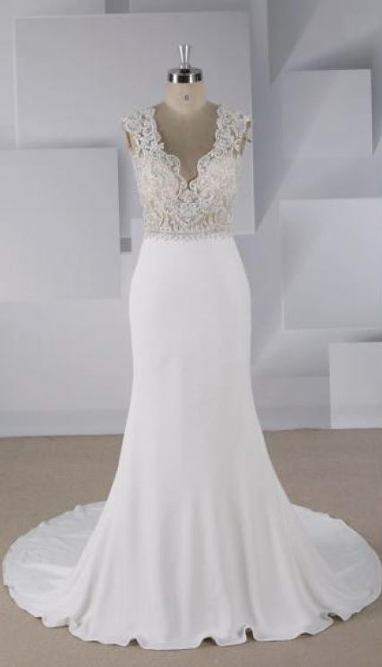 VNDM944 - Sleeveless empire waist bridal dress with v-neck