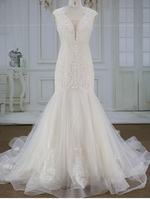 Style YBW1220a Fit-n-Flare cap sleeve wedding gown