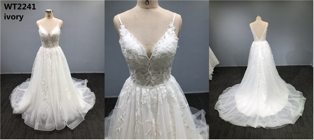 WT2241 - Vestido de novia corte A con tirantes finos