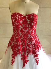 Estilo DOL-Y001 Vestido de novia de encaje rojo y blanco sin tirantes