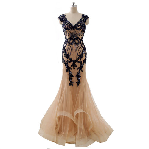 Cap sleeve embroidered evening gown from Darius Designs