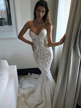 C2021-SB022b robe de mariée sans bretelles brodée en 3D, ajustée à évasée