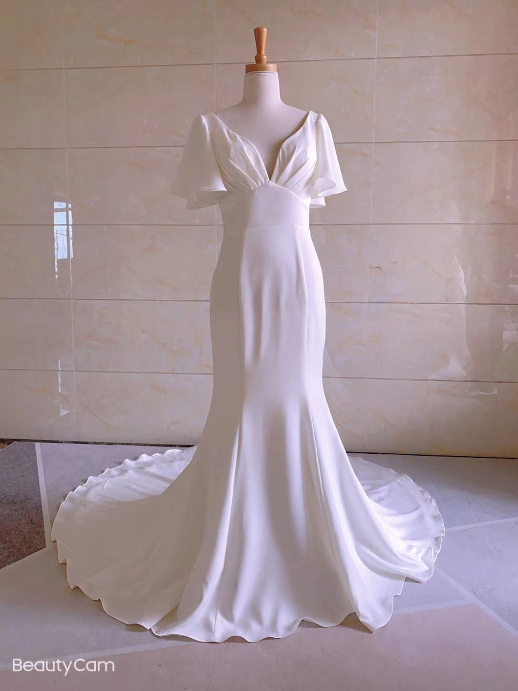 Vintage Short Flounce sleeve empire waist wedding gown