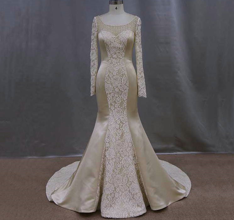 Gold Long Sleeve Lace Wedding Gown from Darius