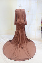 Style C2022JD Marron - Robe de soirée formelle chocolat à manches longues et perles