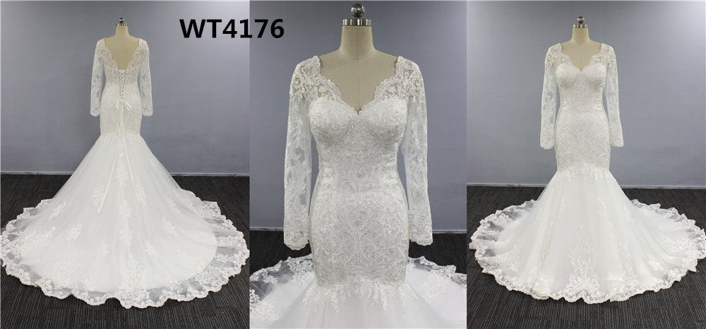 Estilo wt4176-288 - Vestido de novia de manga larga con cuello en V 