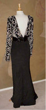 Style Y5000 - Black long sleeve crystal beaded pageant evening gown